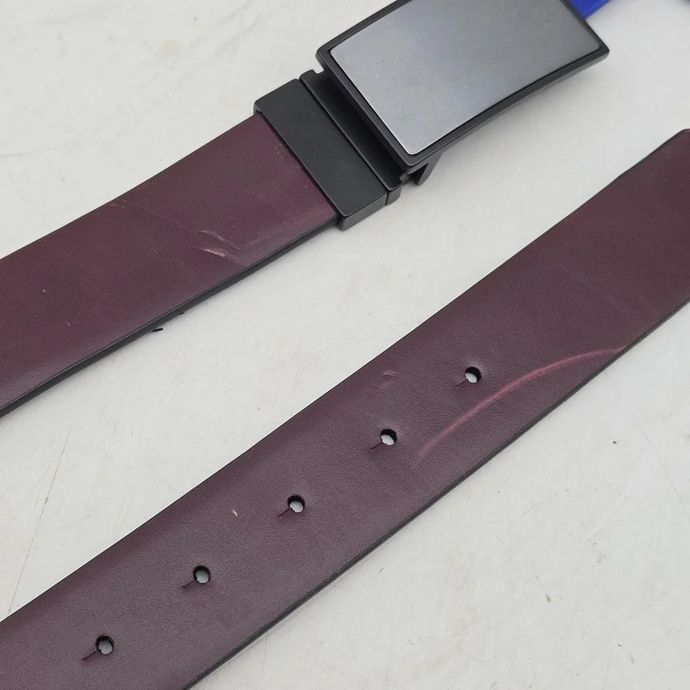 Apt. 9 Belt Burgundy Blue Reversible Syn Leather Stretch Mens 34-36 Buckle